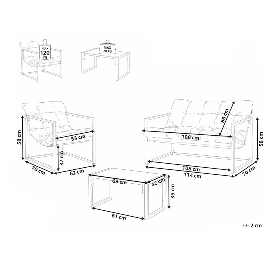 Zestaw ogrodowy ze stolikiem dla 4 osób GARDA Metal Niebieski