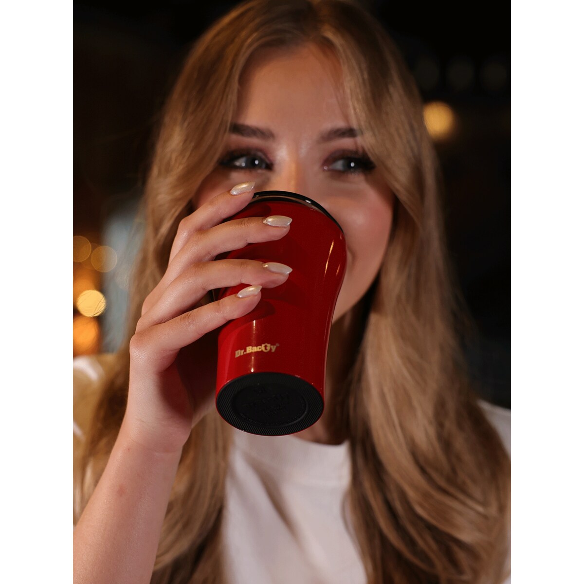 Kubek termiczny do kawy z powłoką ceramiczną Dr.Bacty Apollo - 227 ml - czerwony