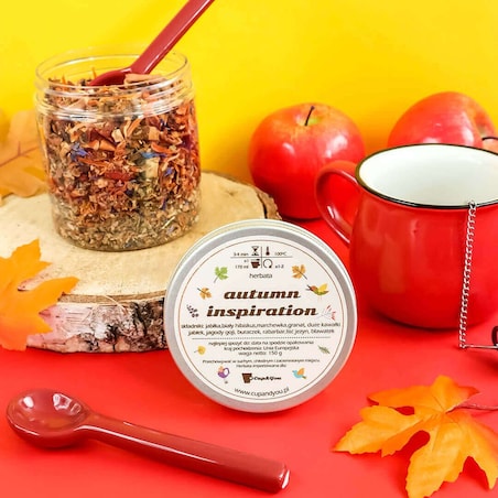 Zestaw Hello Autumn - pakiet z aromatyczną herbatą Autumn Inspiration oraz świecą sojową Creamy Pumpkin Latte, prezent upominek dla jesieniary