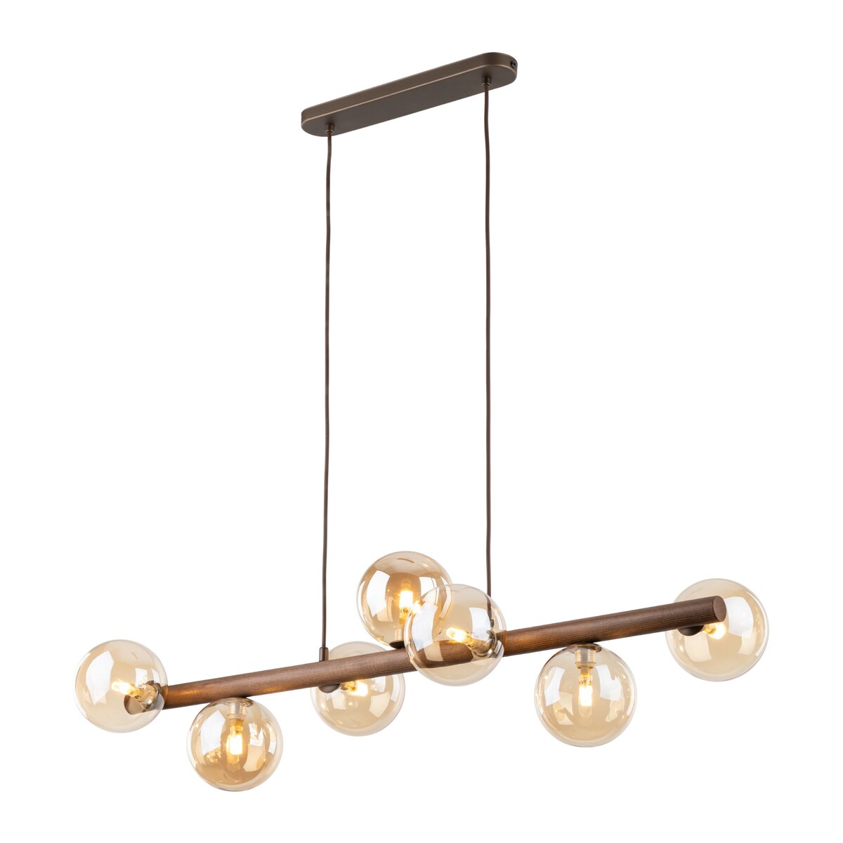 Lampa wisząca TK Lighting ESTERA WOOD 11096, 7xG9, bursztynowe szkło, drewno, glamour