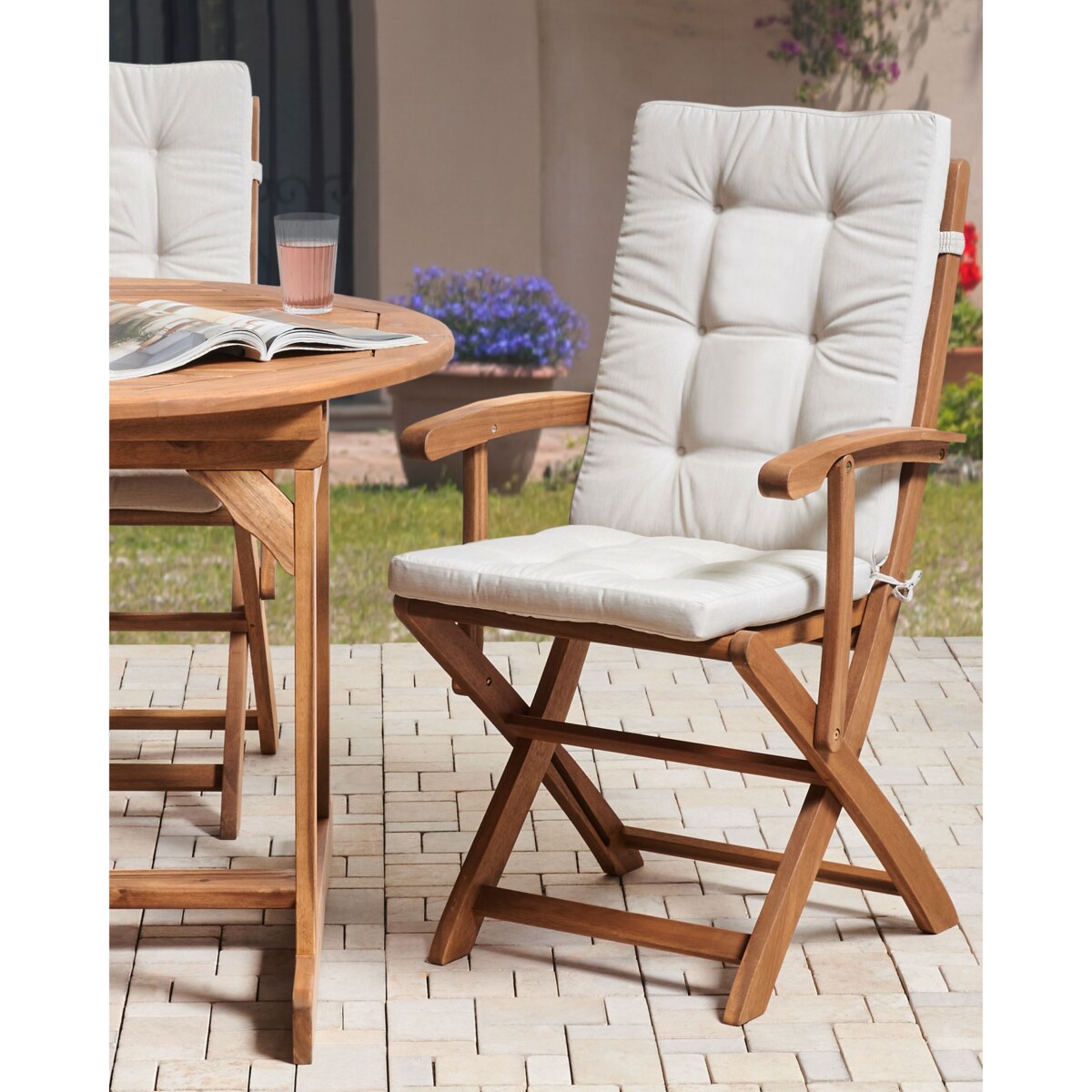 Zestaw 2 krzeseł ogrodowych z poduszkami MAUI PREMIUM Drewno akacjowe Jasnobeżowy