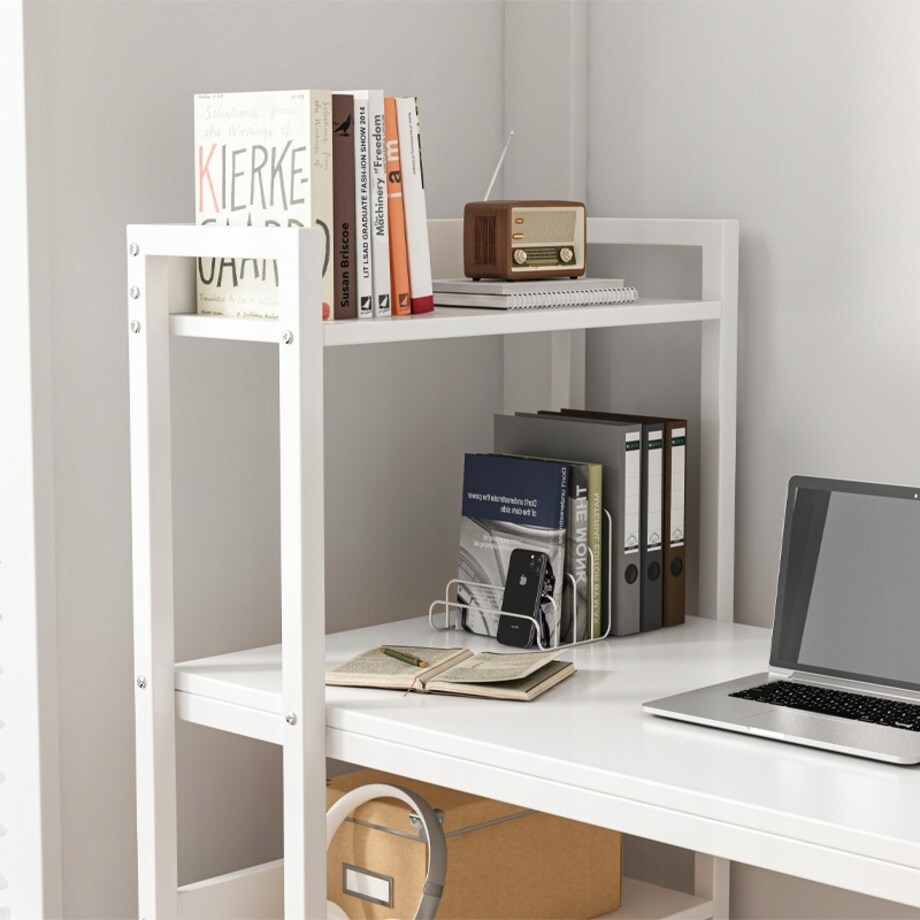 Biurko komputerowe stolik loft białe stół nowoczesne z regałem gamingowe