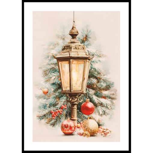 Poster Story, Plakat, Obraz - Latarnia wśród Bombek i Oszronionych Gałęzi, wymiary 50 x 70 cm