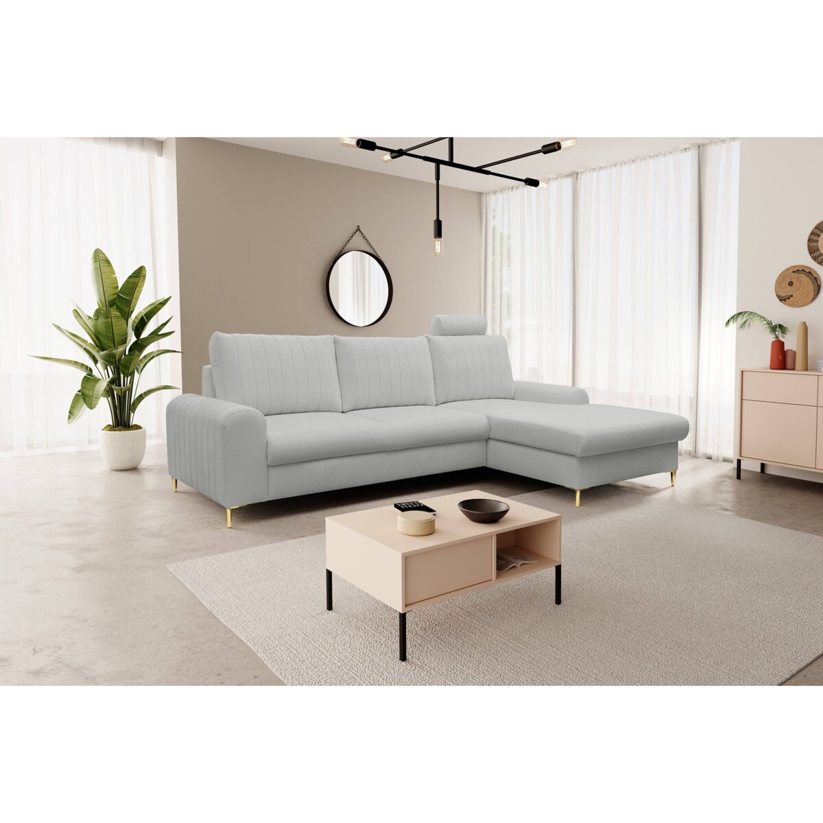 Elegancki narożnik MANGO z funkcją spania prawy - kolor popiel