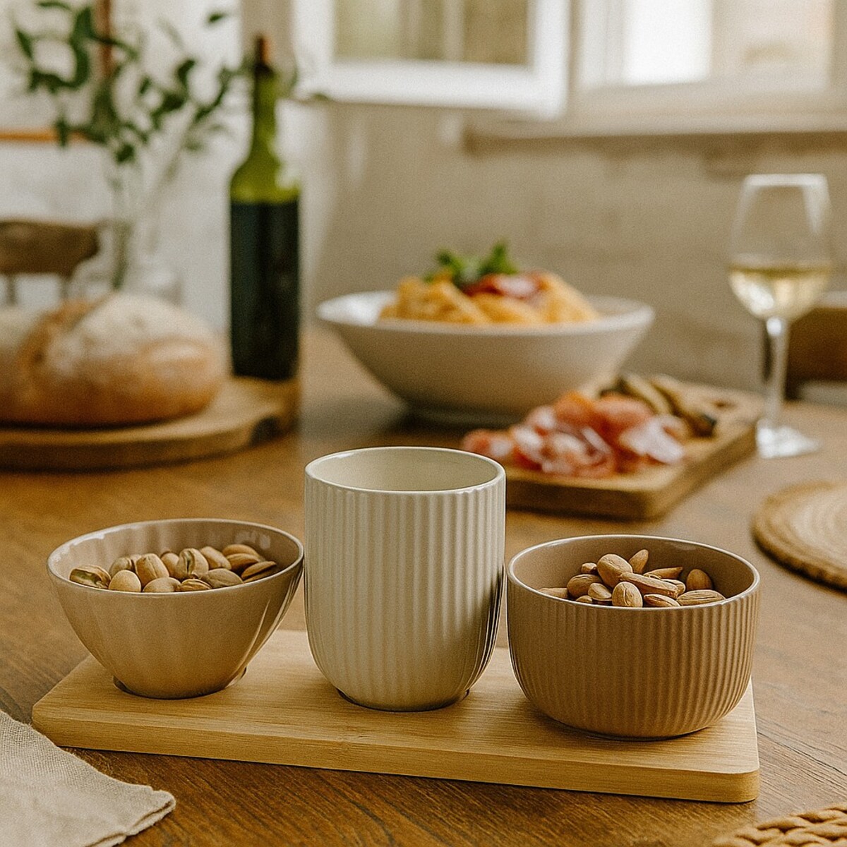 Miseczki na przekąski NOBI, 3 naczynia i taca