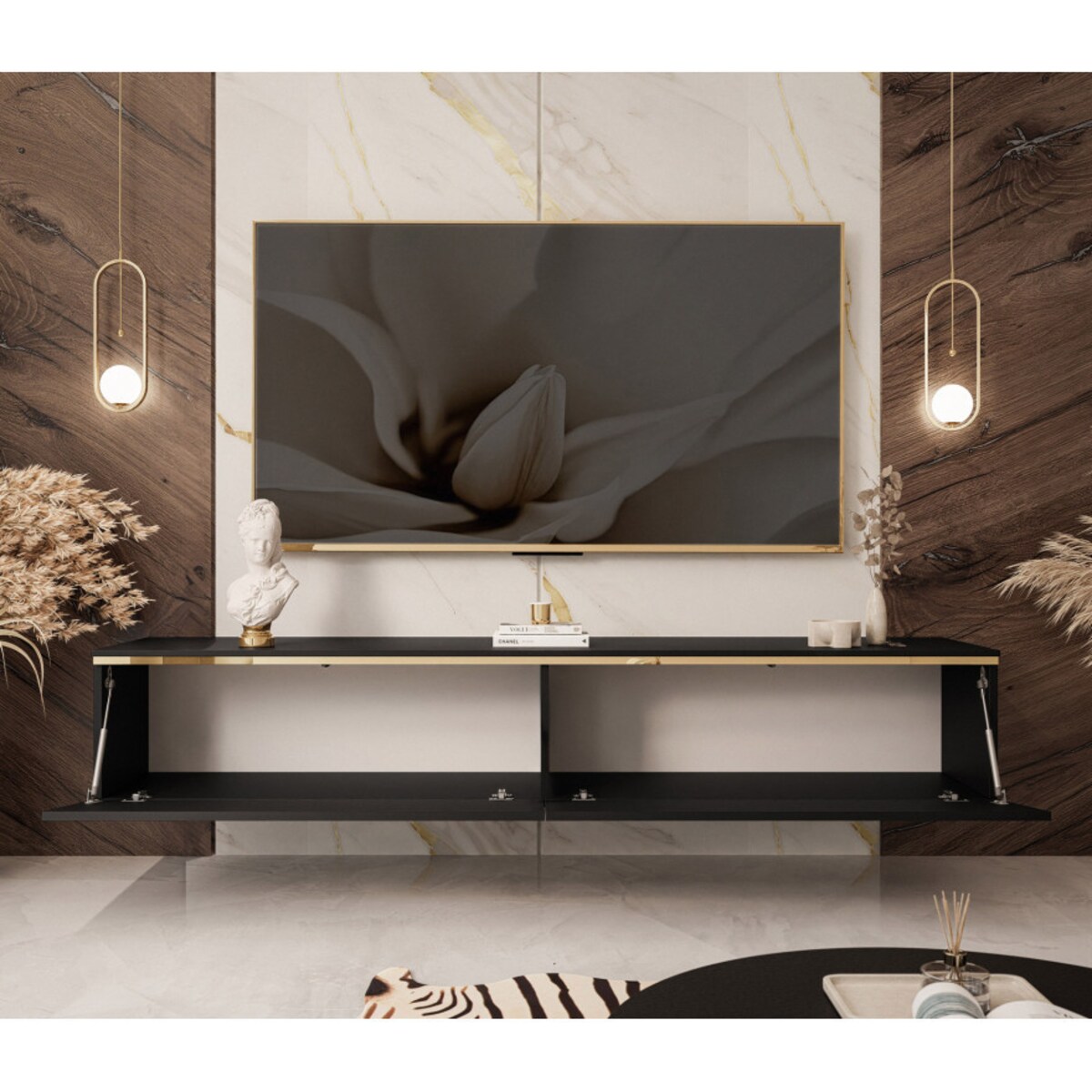 Szafka RTV AURORA czarny mat wisząca