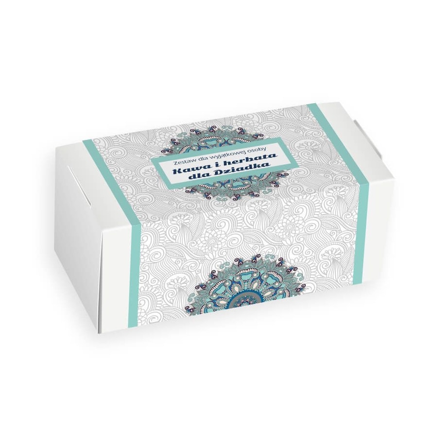 Gotowy zestaw prezentowy „Box dla Babci i Dziadka“ kawy herbaty smakowe PREMIUM x2 zaparzacz kubek 2szt. prezent upominek na Dzień Babci i Dziadka dla dziadków babci dziadka emeryta emerytki seniora