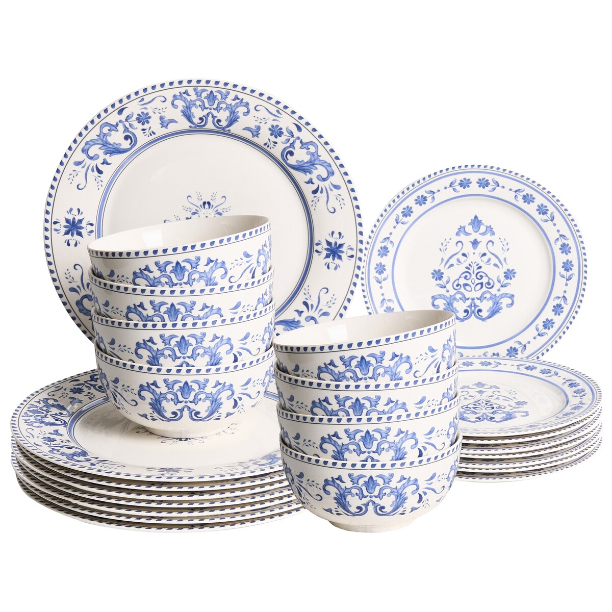 Zastawa stołowa 24-częściowa GALANGAL Porcelana Biały/ niebieski