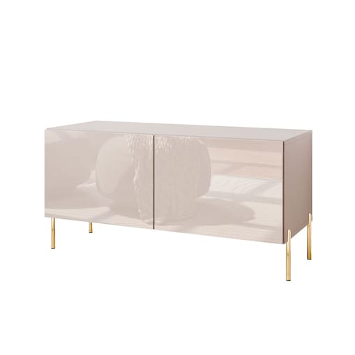 Szafka RTV COLGANTE 100 kaszmir wysoki połysk, oświetlenie LED, nóżki proste złote