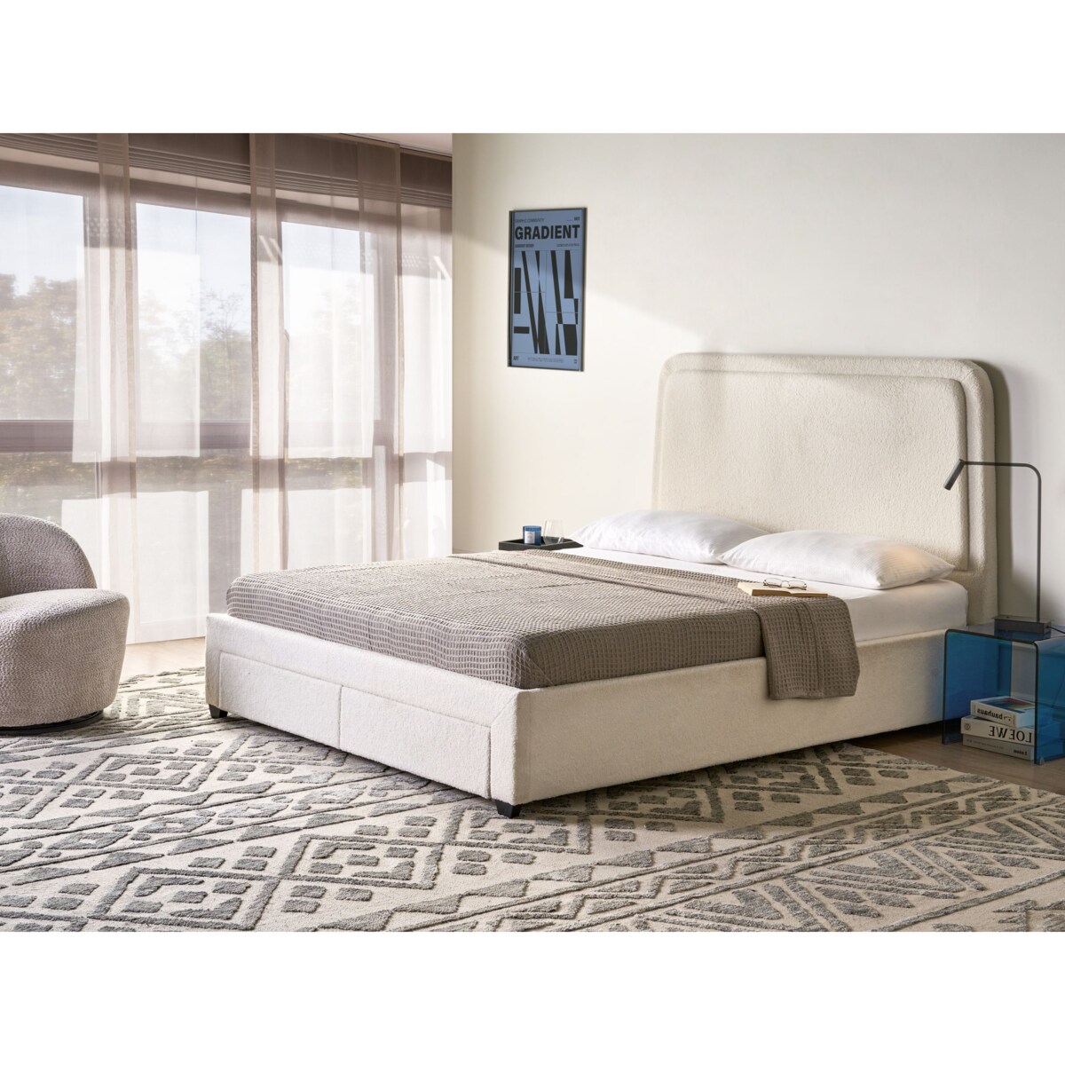 Łóżko z szufladami Boucle SARDENT 160 x 200 cm Złamana biel