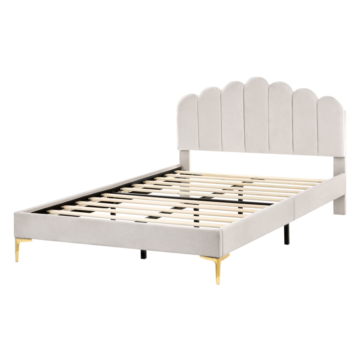 Łóżko Welur SAUVIAN 140 x 200 cm Złamana biel