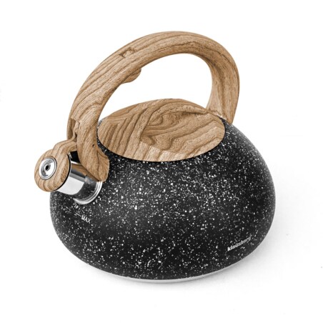 Czajnik stalowy z gwizdkiem 2.7L Wood Line czarny KLAUSBERG