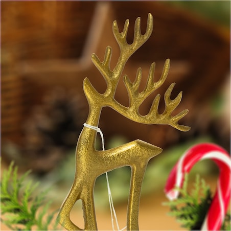 Figurka Renifer Jeleń 10.5X6X20.5 Cm Dekoracja Świąteczna Metalowa Złota