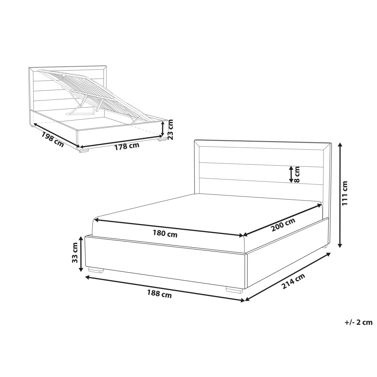 Łóżko z pojemnikiem ROUEN 180 x 200 cm Jasnobeżowy
