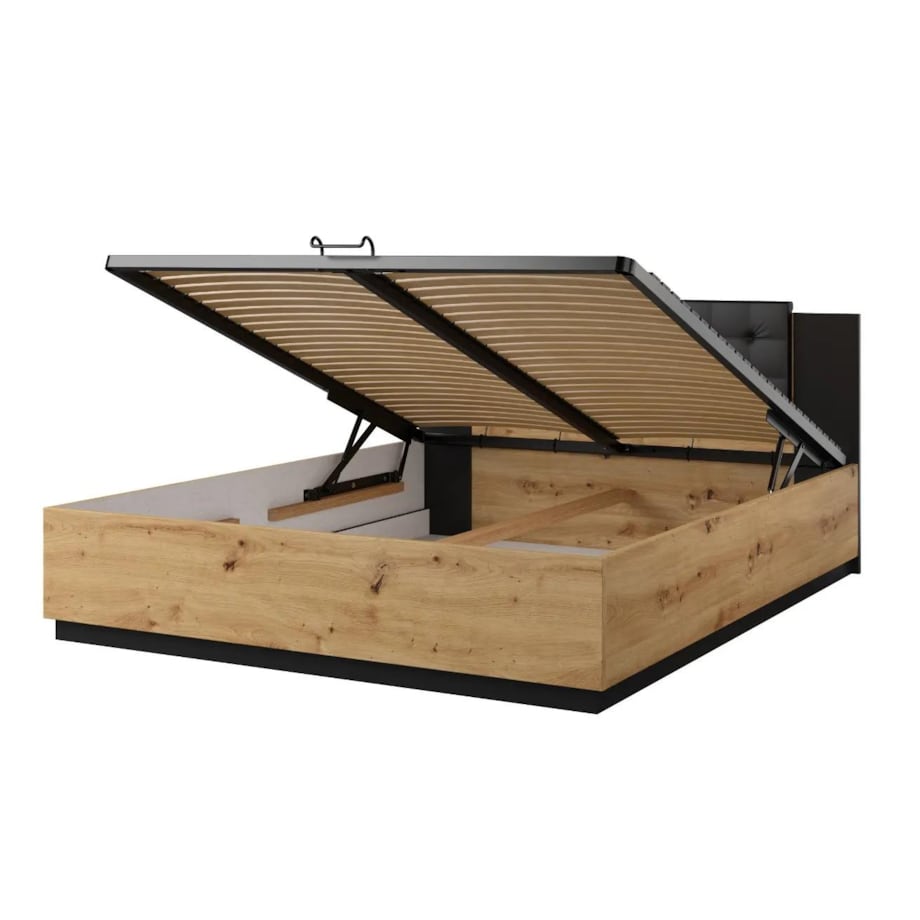 Łóżko SIGMA 160x200 dąb artisan/czarny mat z pojemnikiem