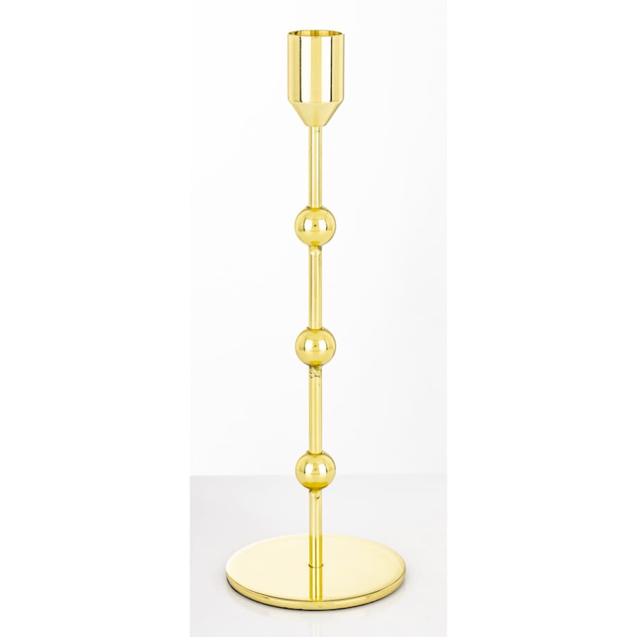Świecznik metalowy złoty 24x8 x8 cm SOTILLE z 3 kulkami