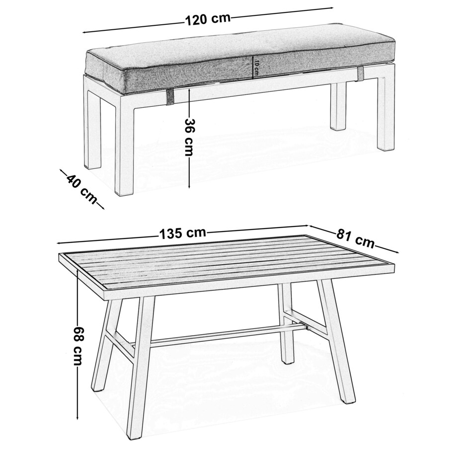 Meble ogrodowe aluminiowe narożnik stół PORTOFINO szare