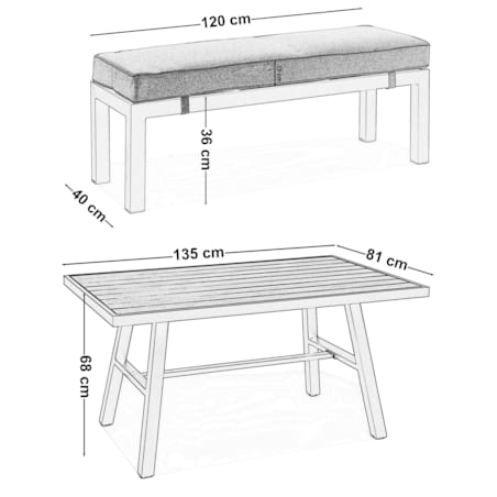 Meble ogrodowe aluminiowe narożnik stół PORTOFINO szare