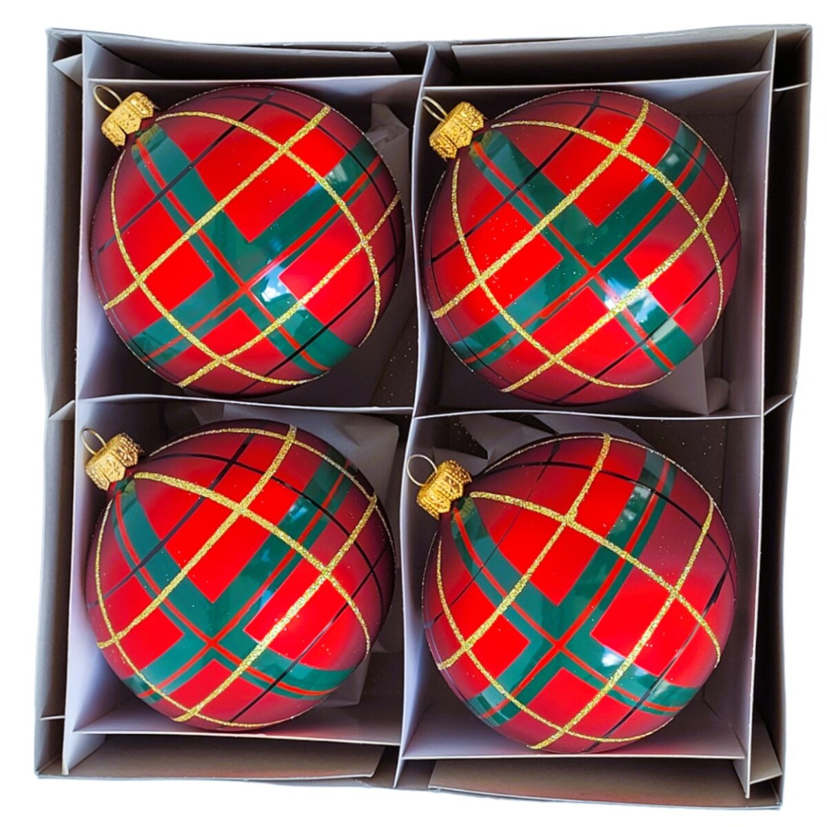 Bombka szklana 4 szt. SZKOCKA KRATKA Ø 120 mm