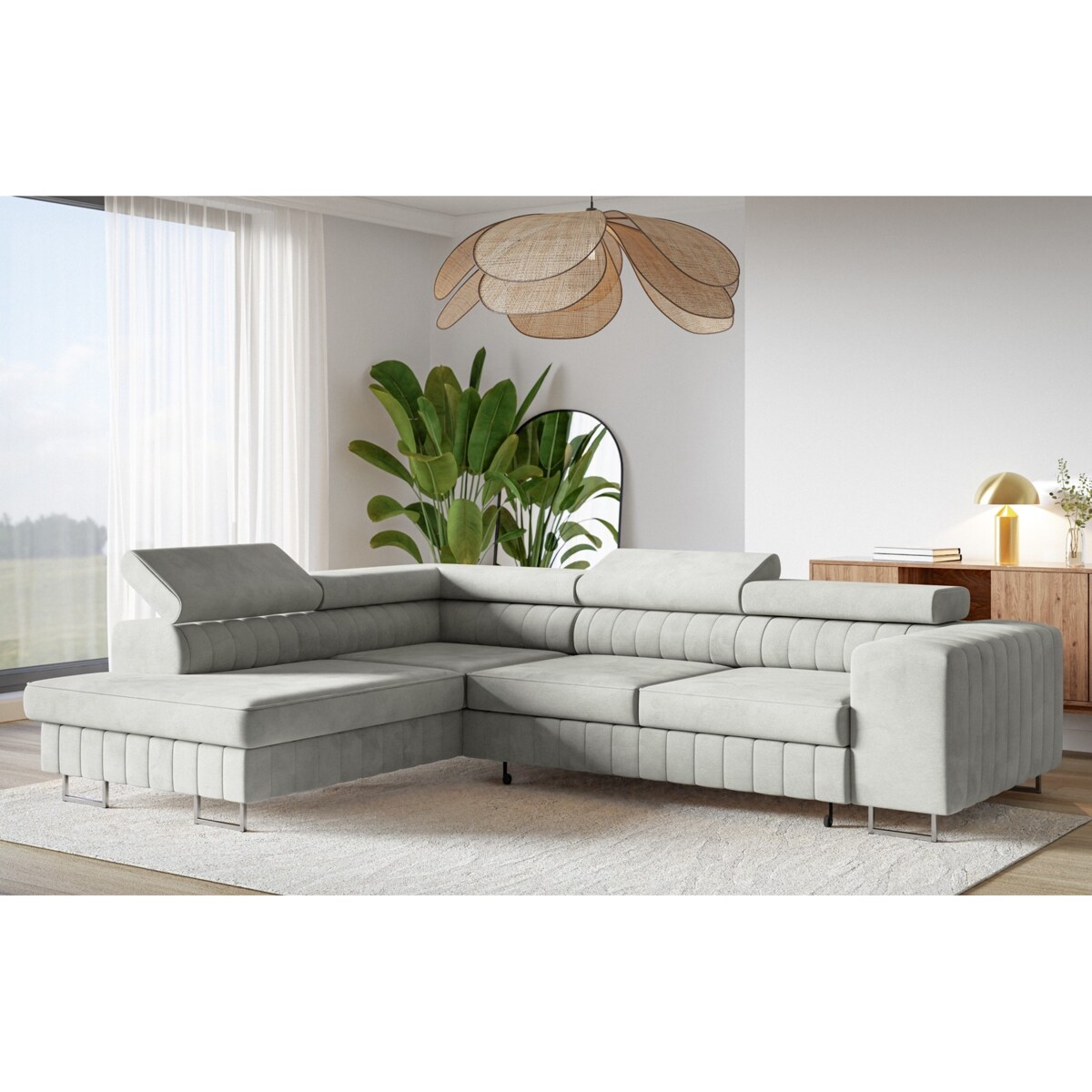 Narożnik NOLA do salonu, lewostronny- tkanina hydrofobowa Matt Velvet szary