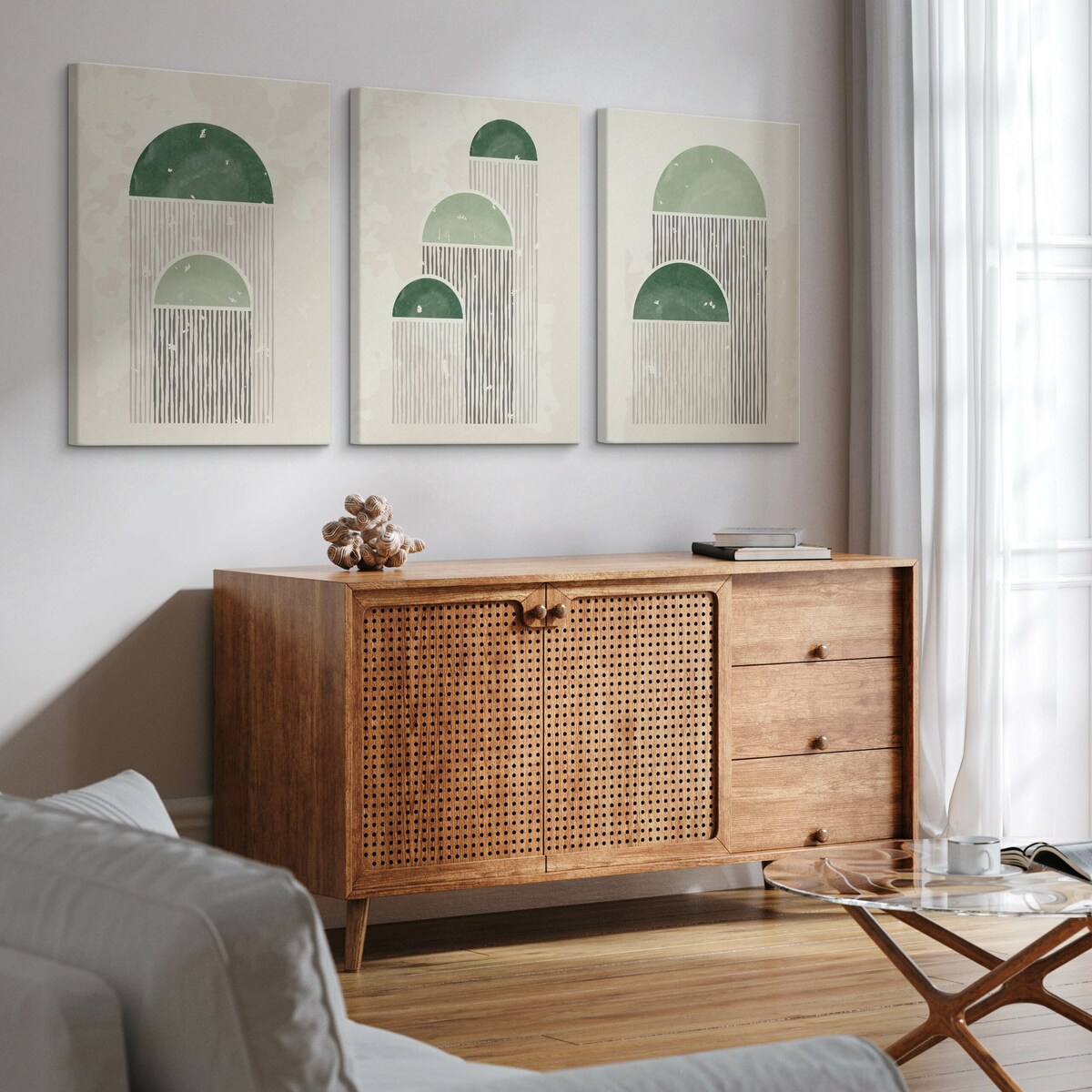 OBRAZY DO SYPIALNI SET ABSTRAKCYJNE KSZTAŁTY STYL BOHO MINIMALIZM 90x40cm