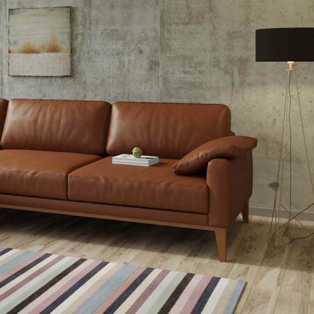 Sofa narożna Musso koniakowa z pikowanym siedziskiem