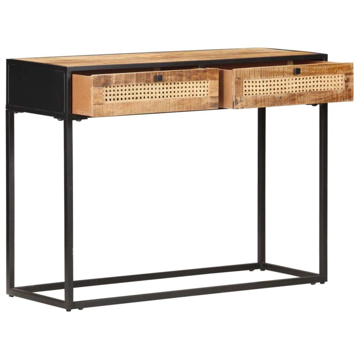 vidaXL Stolik konsolowy, 100x35x75 cm, surowe drewno mango i trzcina