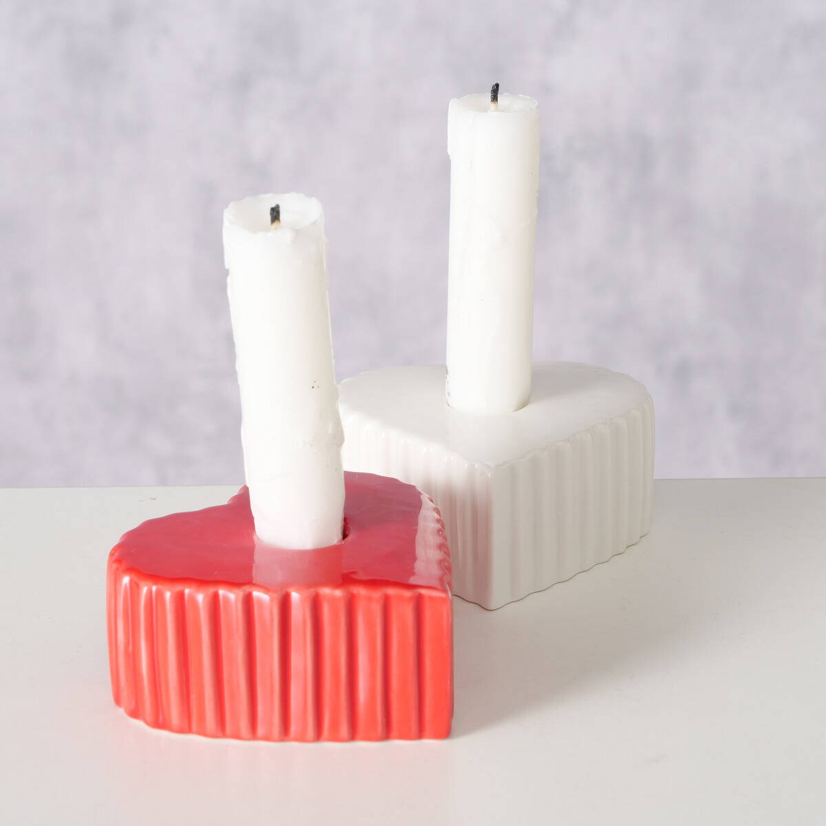 Świecznik ceramiczny na długą świecę w kształcie serca ANIMA, 4 x 9 cm