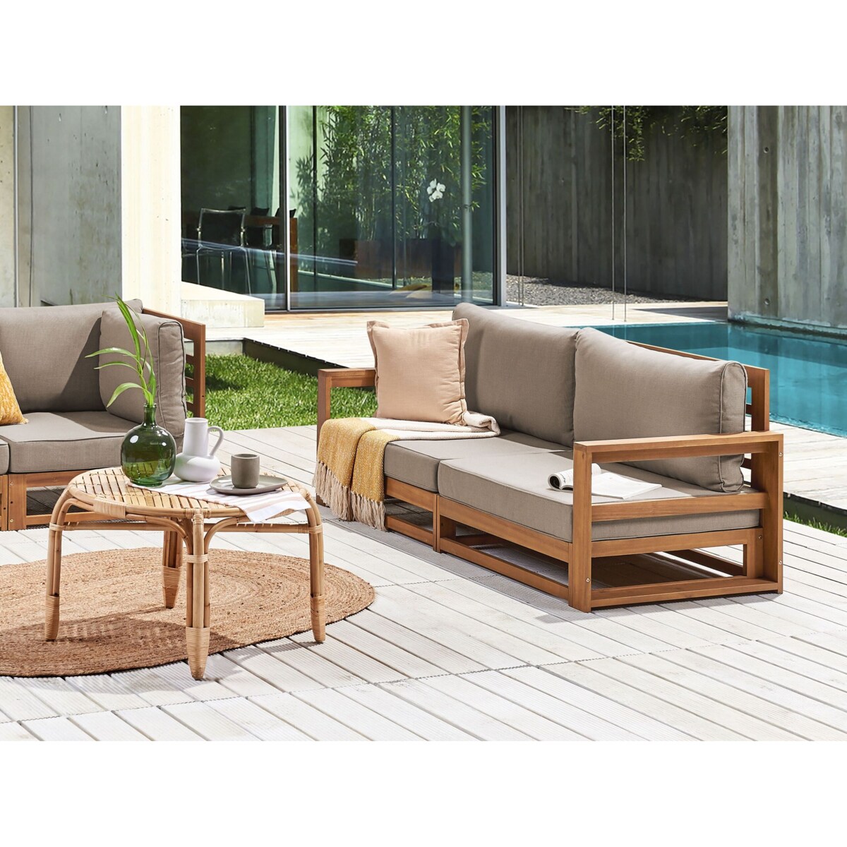 Sofa ogrodowa z-certyfikowanego-drewna-akacjowego 2-osobowa jasna TIMOR II