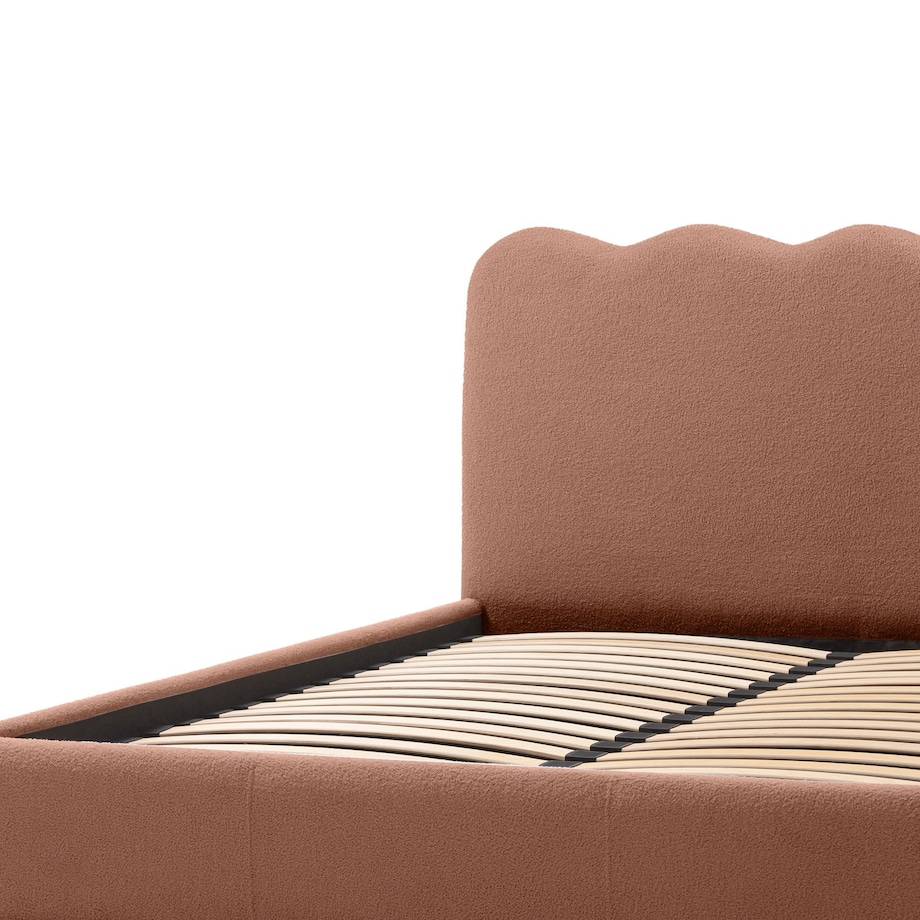 Łóżko 160x200 cm ze stelażem i pojemnikiem bouclé miedziane