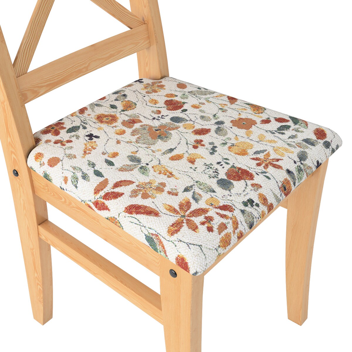 Pokrowiec na krzesło Ingolf z tapicerowanym siedziskiem, pomarańczowo-zielone kwiaty na kremowym tle, Inglof, Cosy Home