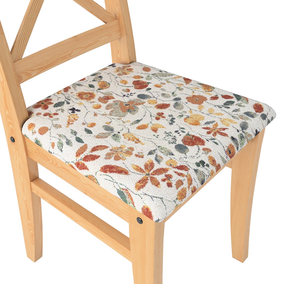 Pokrowiec na krzesło Ingolf z tapicerowanym siedziskiem, pomarańczowo-zielone kwiaty na kremowym tle, Inglof, Cosy Home