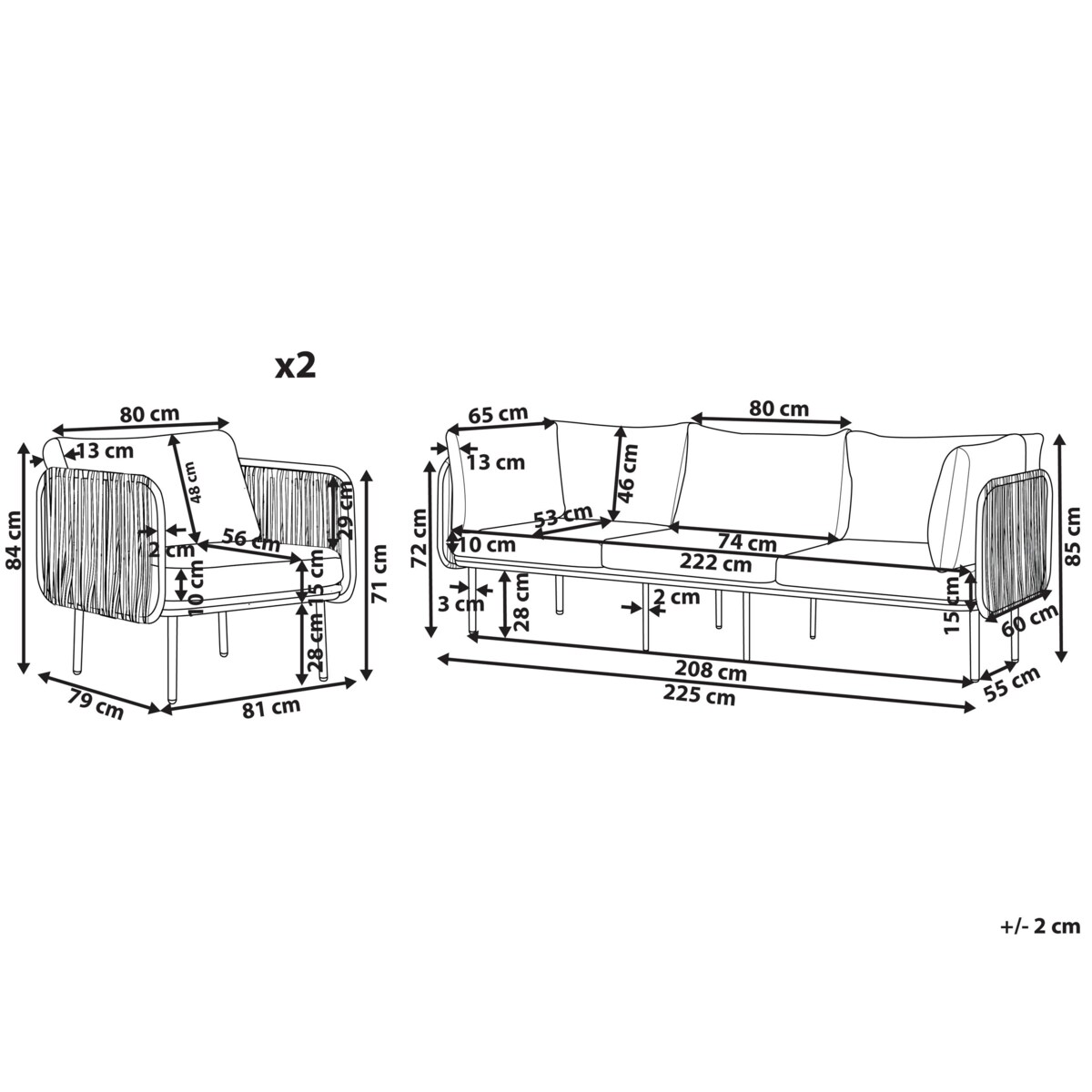 Duży zestaw wypoczynkowy dla 5 osób Aluminium Szary SENISE