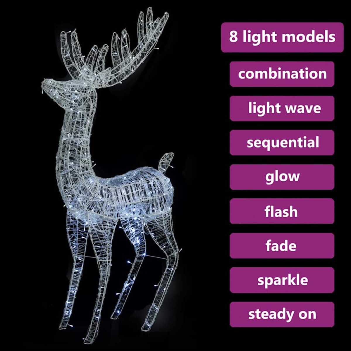 vidaXL Świąteczny renifer, akryl, 250 zimnych białych LED, 180 cm