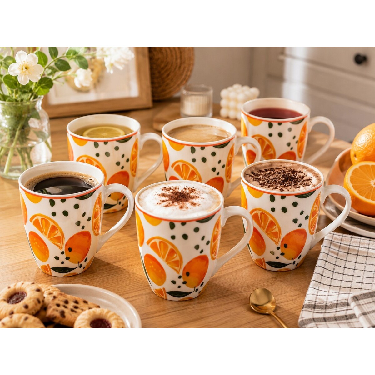 Zestaw 6x Kubek Ceramiczny 340 ml Kubki do Kawy Herbaty napoje Wzór Orange