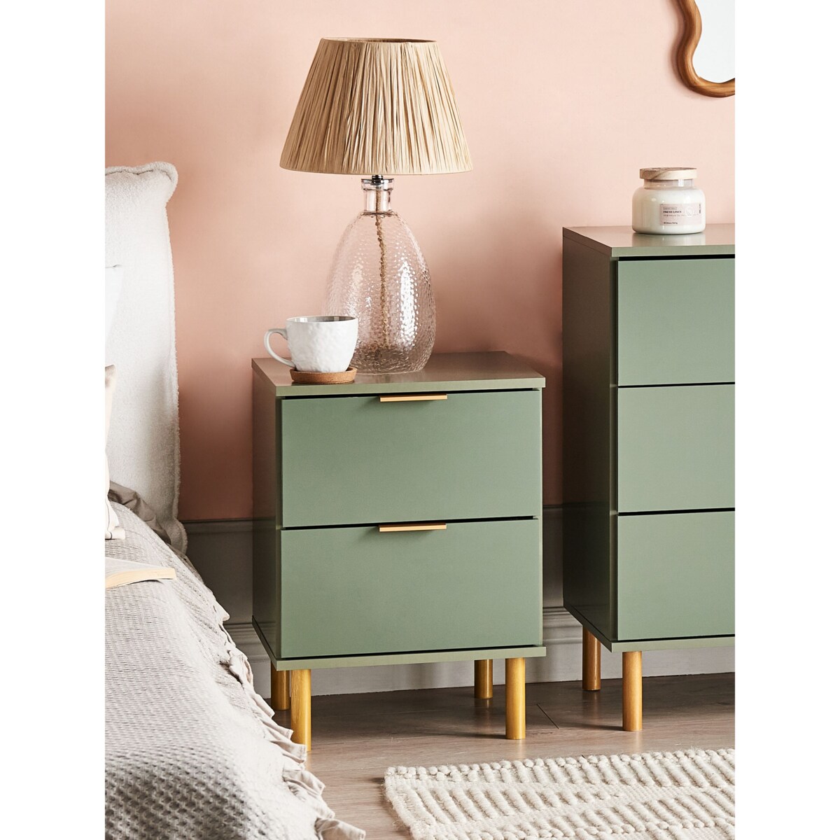 Szafka nocna 2 szuflady WALPOLE Zielony