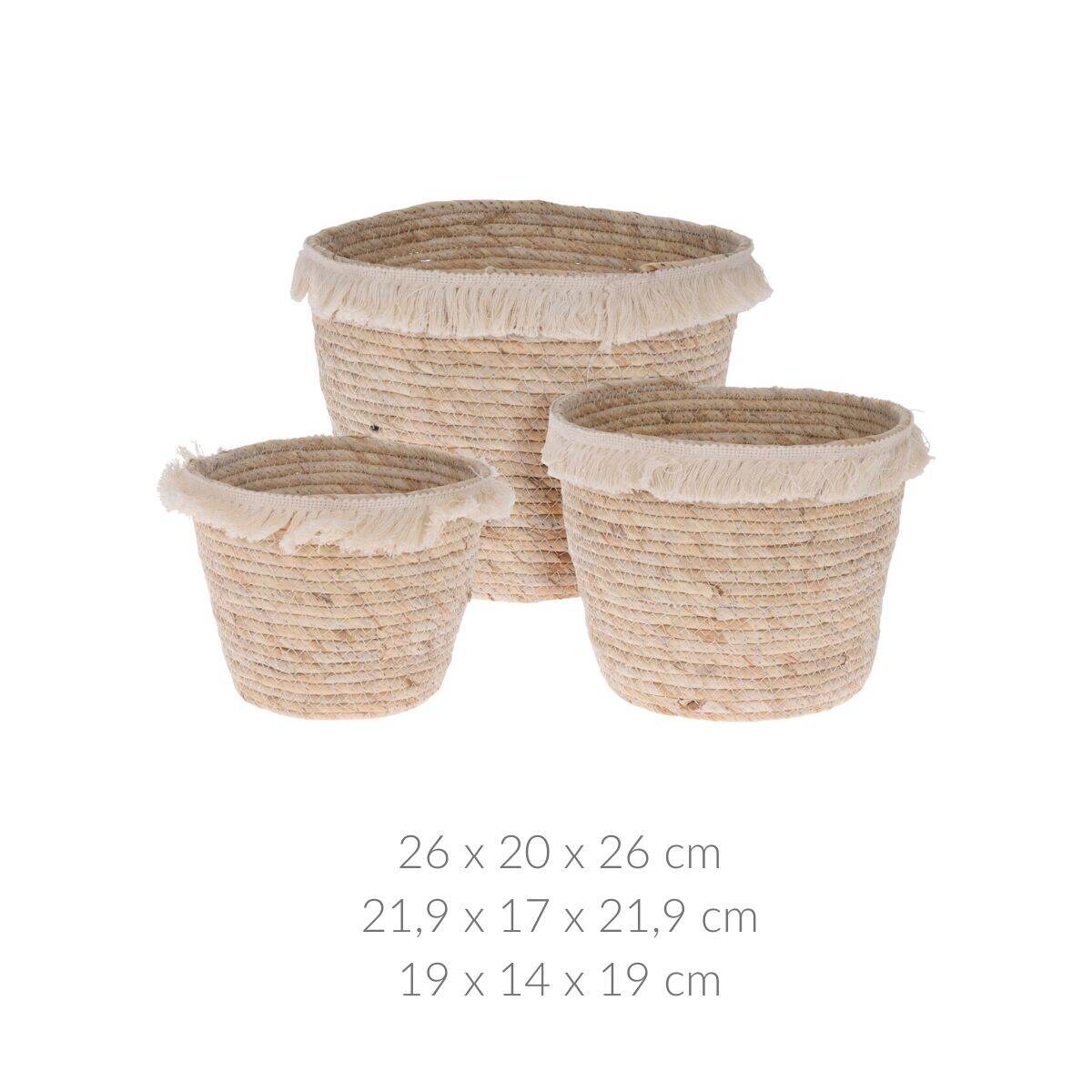 Kosz do przechowywania z liści kukurydzy GYPSY, 3 sztuki z frędzlami