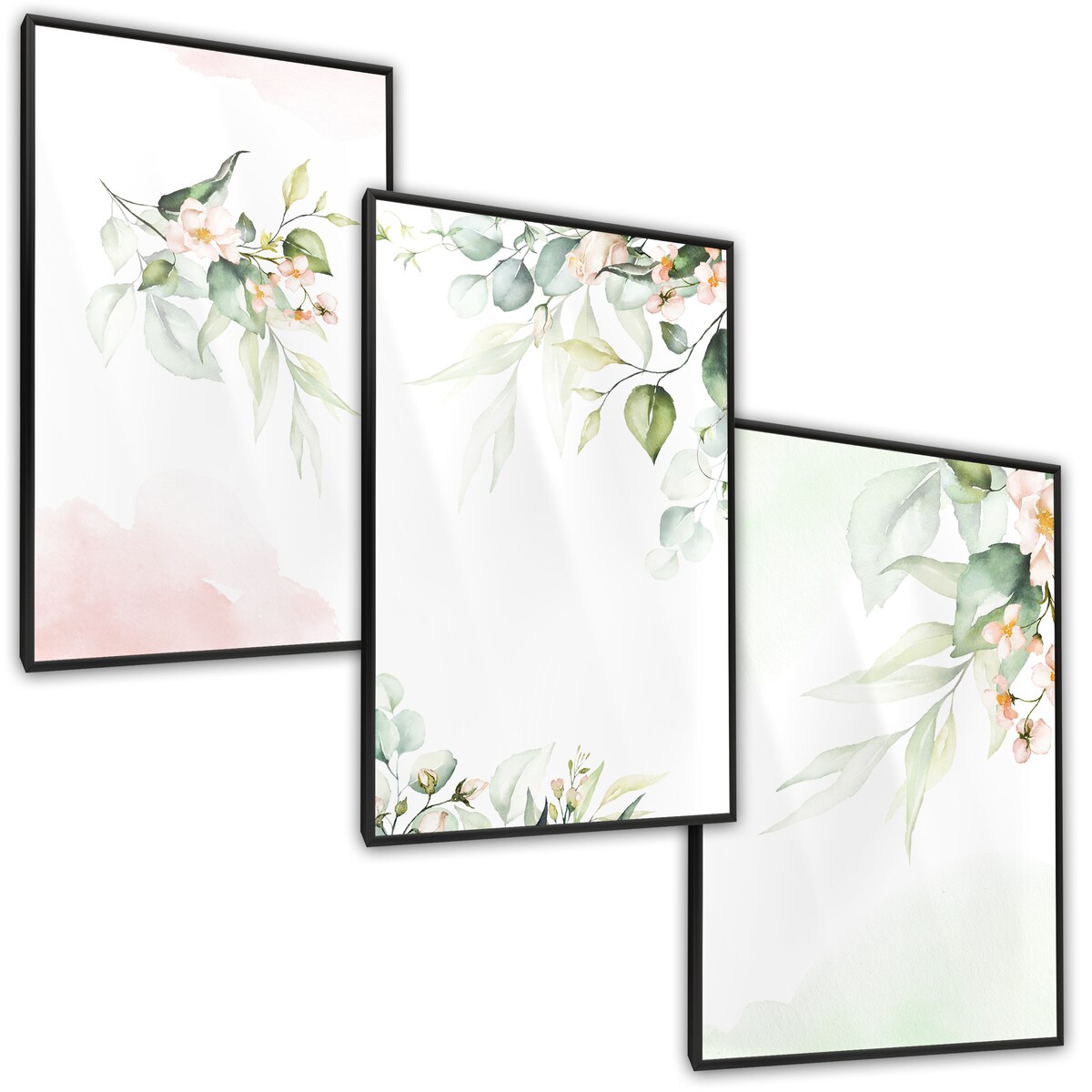 Zestaw 3x Plakat W Ramie Akwarelowe LIŚCIE Kwiaty 30x40cm