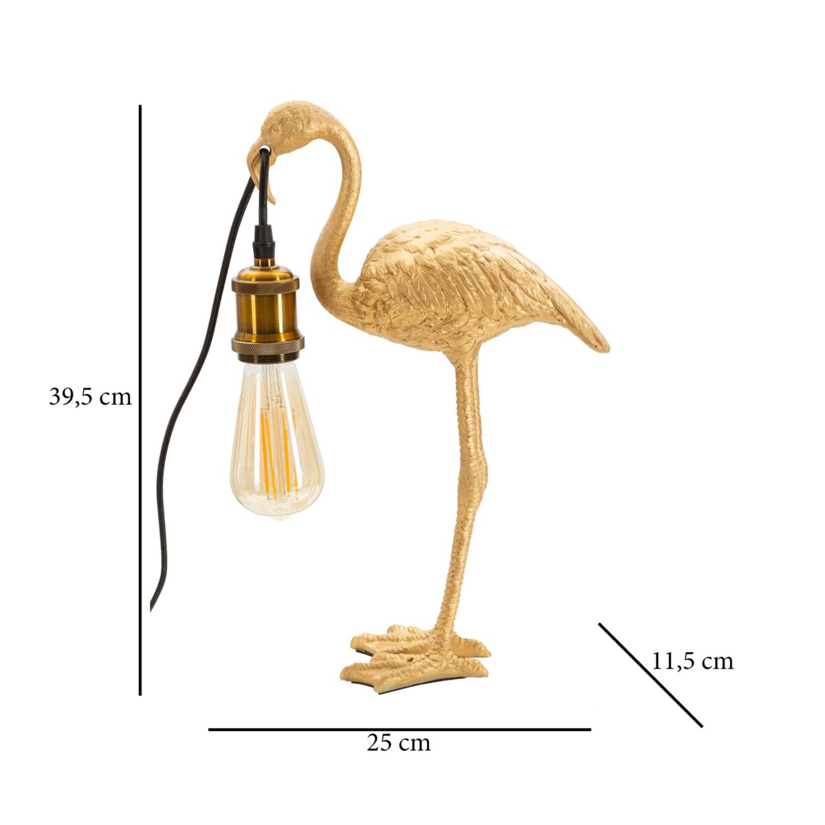 Lampa stołowa Flamingo, kolor złoty, żywica syntetyczna, 13 x 11,5 x 39,5 cm, 1 x E27, do salonu i sypialni, Mauro Ferretti