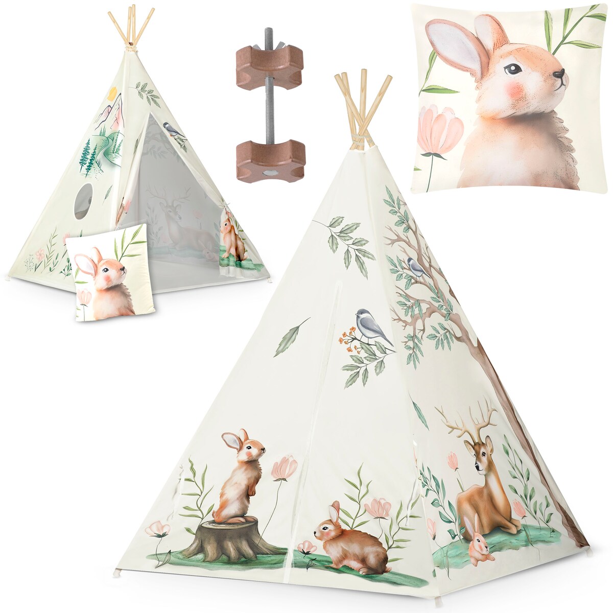 Tipi namiot dla dzieci teepee wigwam poduszka stabilizator leśne zwierzątka Nukido
