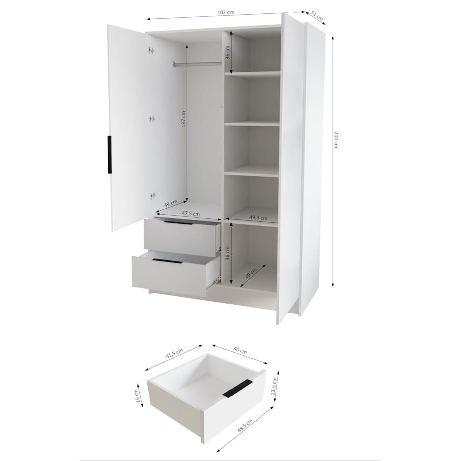 Szafa NIKOLA 103 z lustrem i regulowanymi półkami do biura-czarna