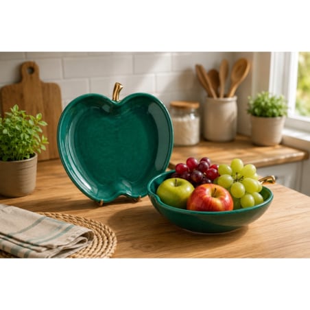 Talerz Dekoracyjny Jabłko Zielony Miska Ozdobna Glamour Ceramiczna 13cm