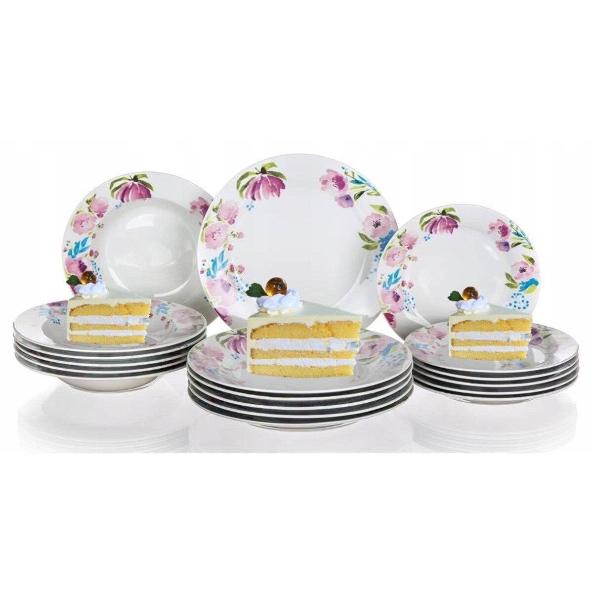 TALERZE OBIADOWE BANQUET kwiaty okrągłe jadalnia na prezent jedzenie 18elem