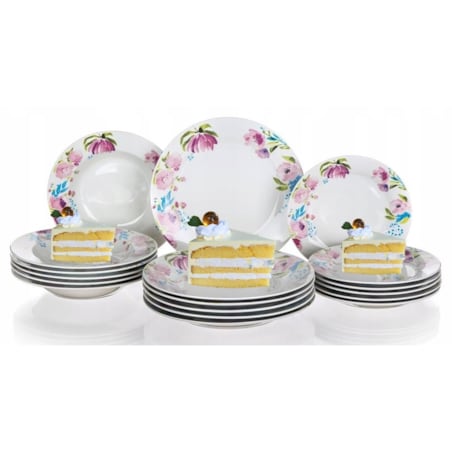 TALERZE OBIADOWE BANQUET kwiaty okrągłe jadalnia na prezent jedzenie 18elem