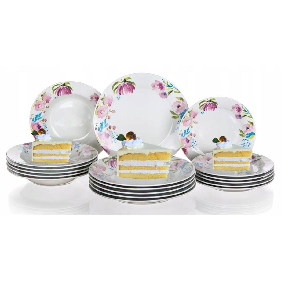 TALERZE OBIADOWE BANQUET kwiaty okrągłe jadalnia na prezent jedzenie 18elem