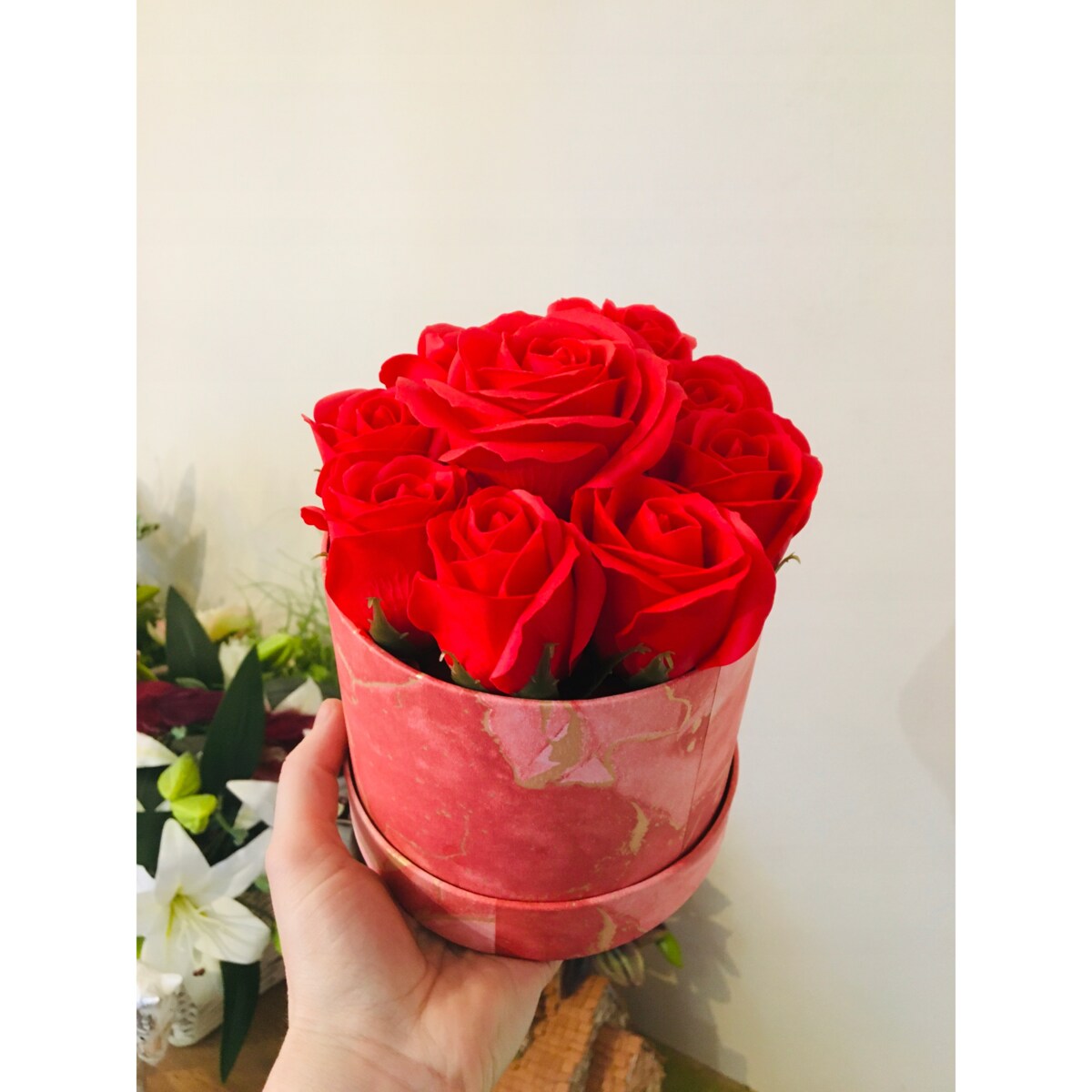 FLOWER BOX pudełko KWIATY Z MYDŁA płatki do kąpieli pachną na prezent róża