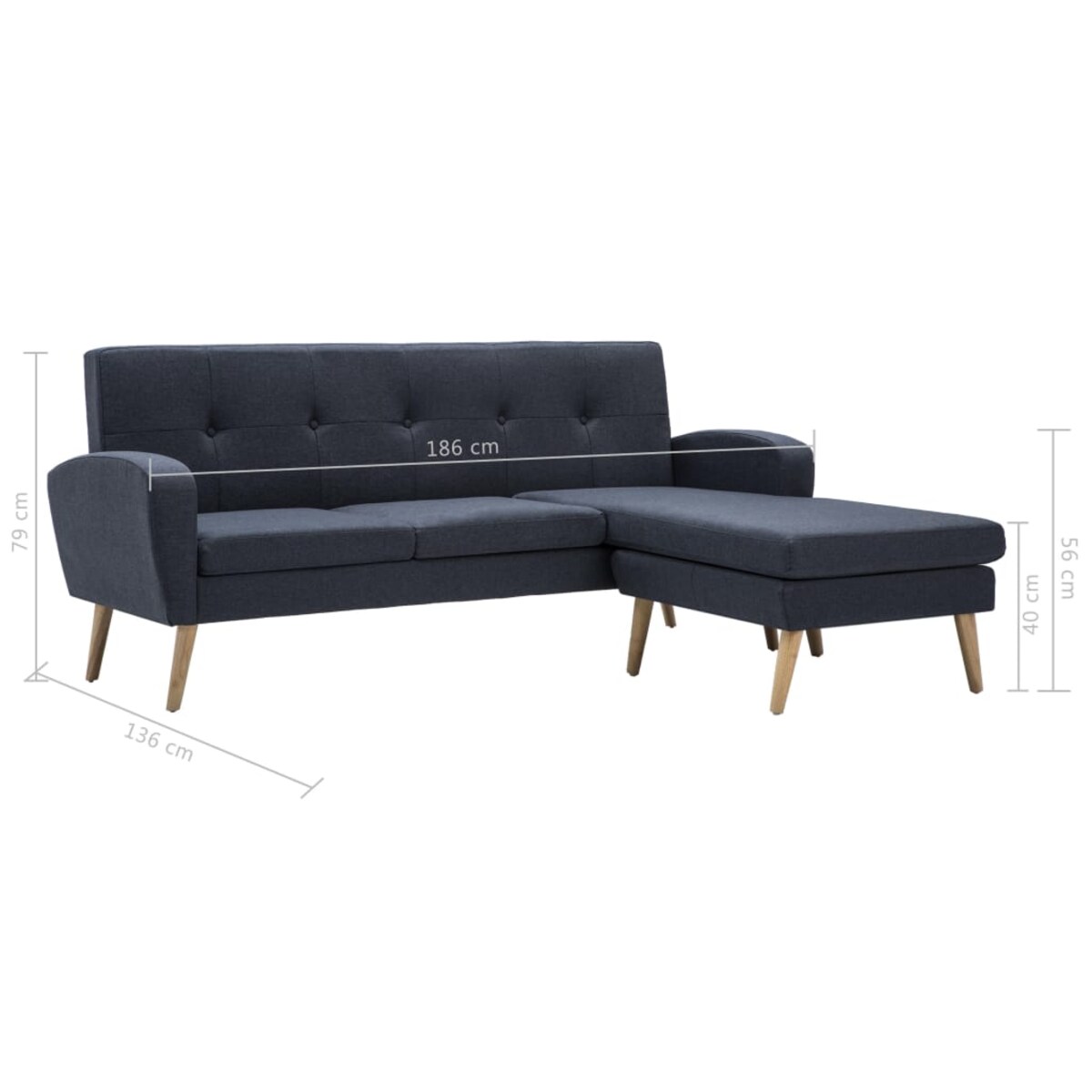 vidaXL Sofa w kształcie L, obita tkaniną, 186x136x79 cm, ciemnoszara