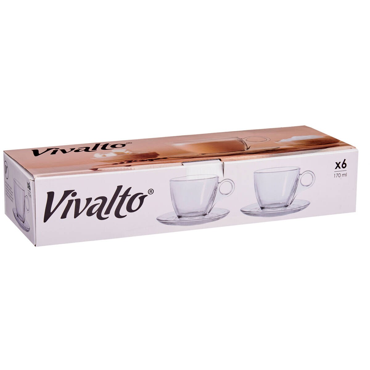 Szklane filiżanki do kawy ze spodkami, zestaw 6-kubków, 170 ml