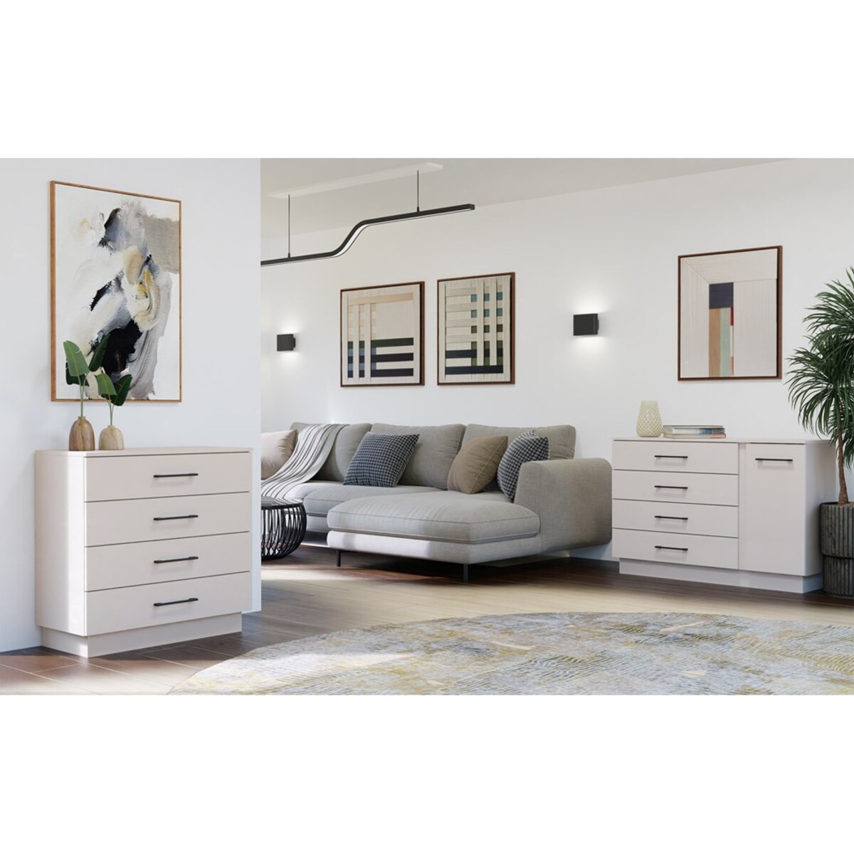 Komoda AMBER 1D4S Szafka 1 Drzwi 4 Szuflady Do Sypialni Salonu Kaszmir Beż