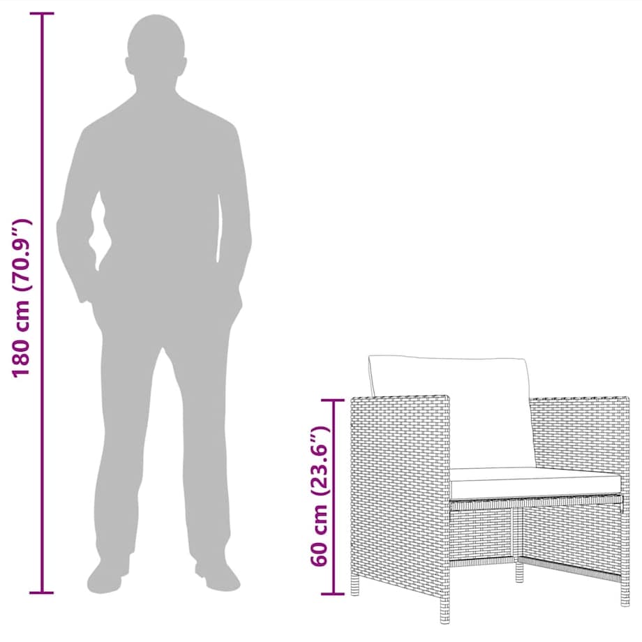 vidaXL Sofa ogrodowa z poduszkami, szara, polirattanowa